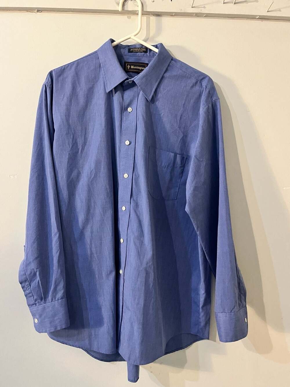 Barrington Men's Blue Wrinkle Free Long Sleeve Button-Up Dress Shirt 17.5 34/35